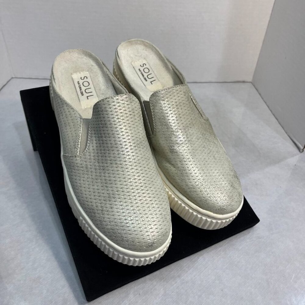 SOUL Naturalizer Truly Metallic Mule Sneakers Silver Size 6M Platform Slip On